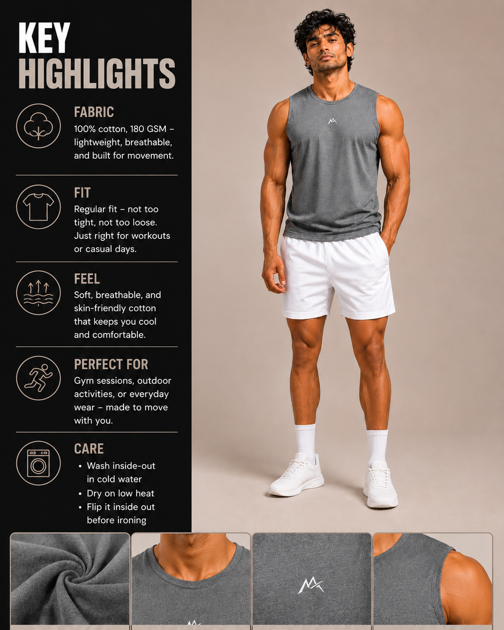 Men's sleeveless T-shirt by myattractivethings, shown in a casual fit with a round neckline and sleeveless design.