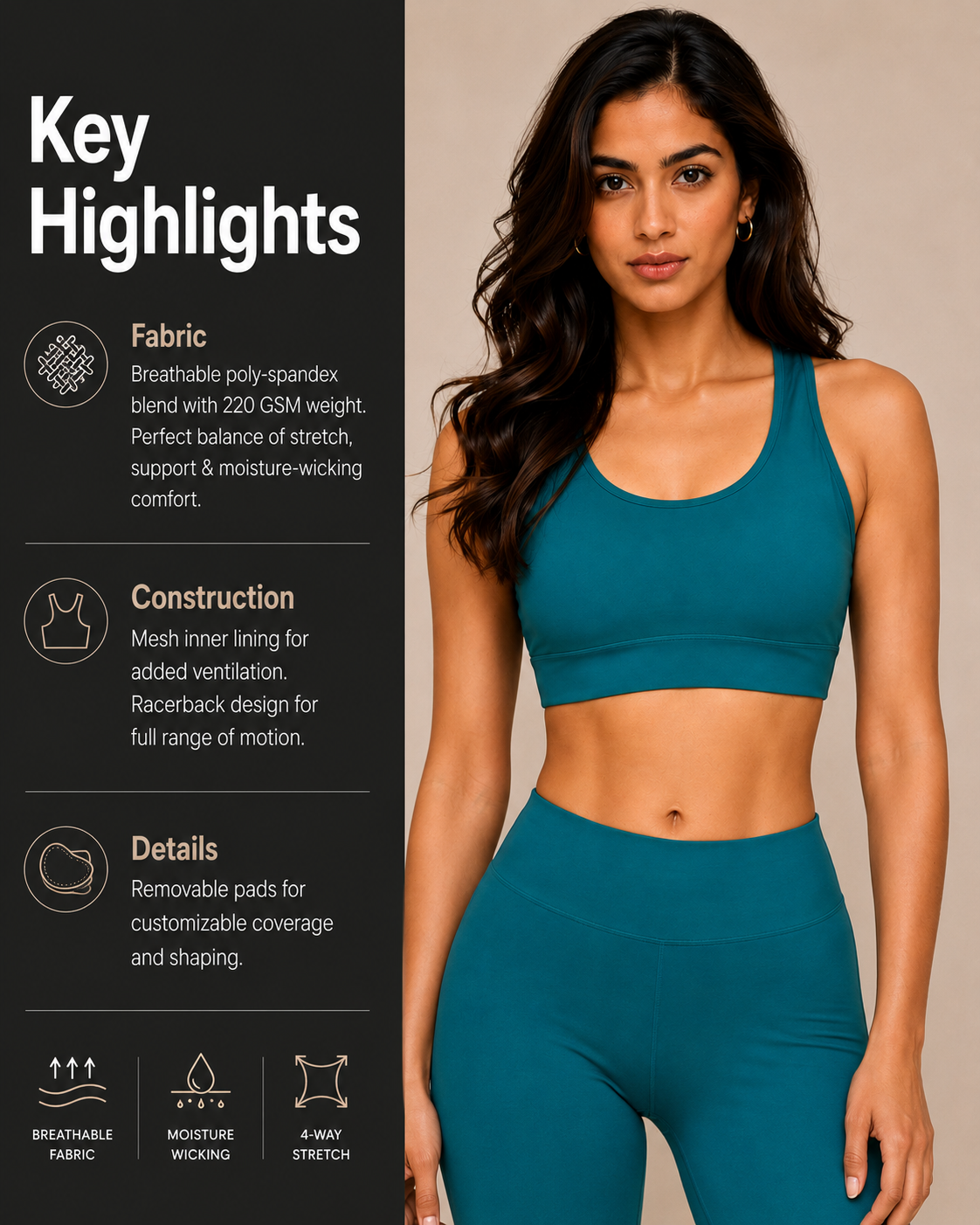 Black sports bra from myattractivethings showing supportive straps and breathable fabric for active wear