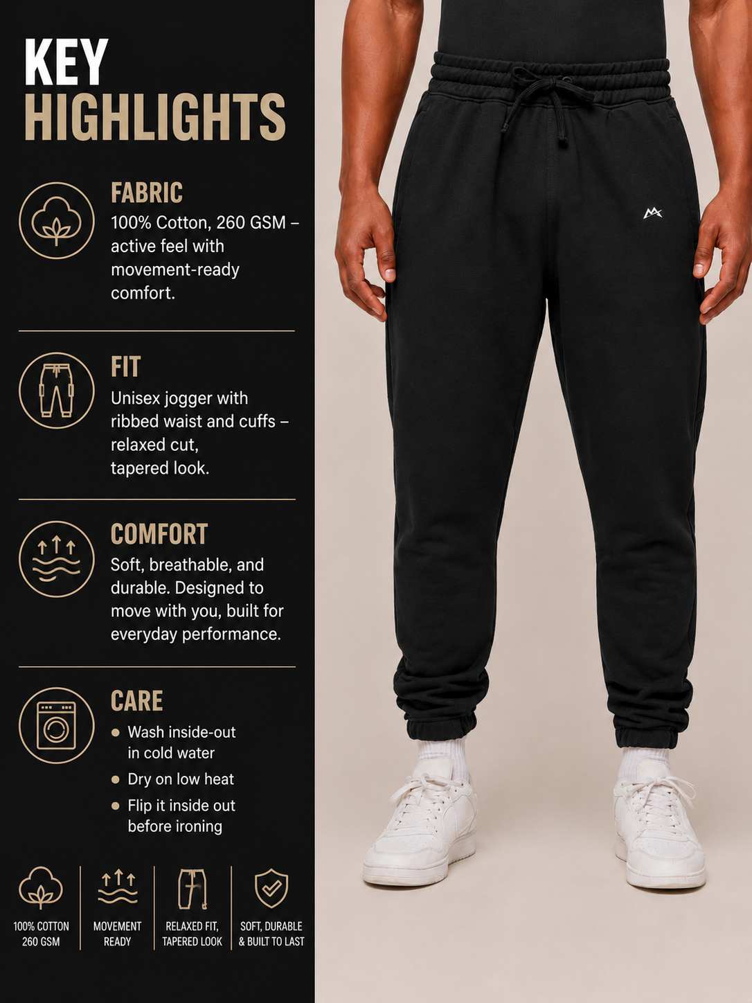 Unisex myattractivethings joggers in black with elastic waistband and cuffs, casual fit, suitable for active wear and lounge.
