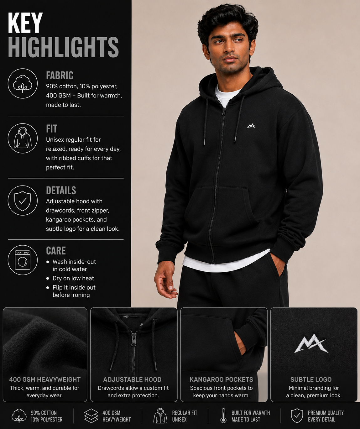 Unisex zip hoodie by myattractivethings featuring a front zipper, hood, and casual fit in soft fabric.