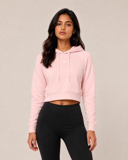 Female cropped hoodie by myattractivethings, shown in soft pastel color with a hood, long sleeves, and relaxed fit.